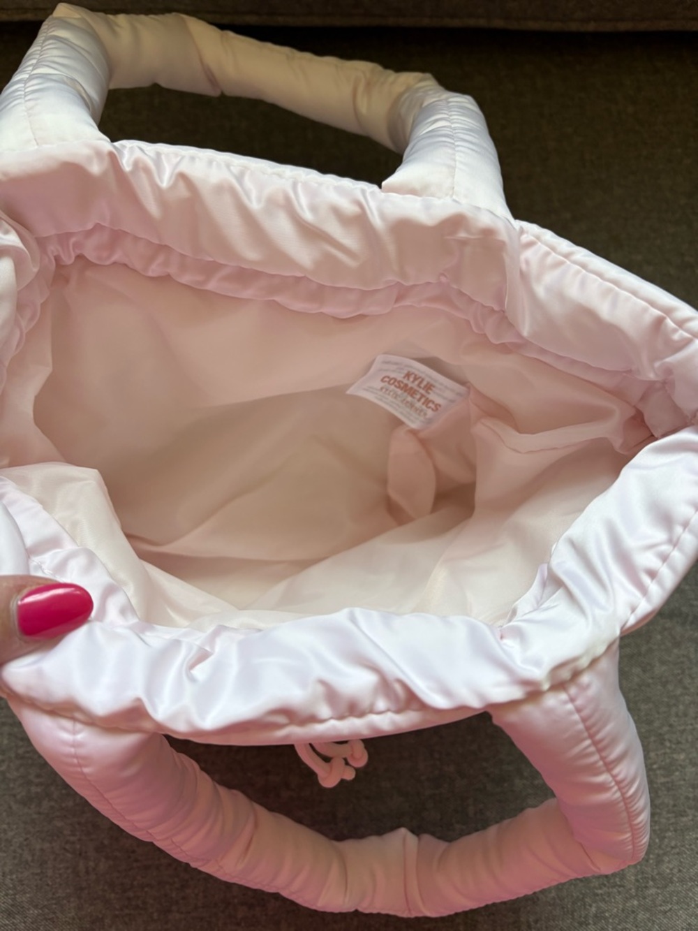 Kylie Cosmetics Light Pink Puffer Cosmetic Pouch with Drawstring - Picture 3 of 4